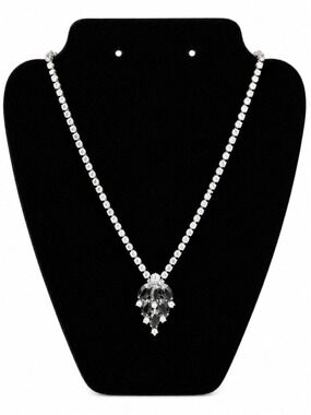 Vintage Style Black Marquise Rhinestone Tennis Necklace Silver Tone Statement Je